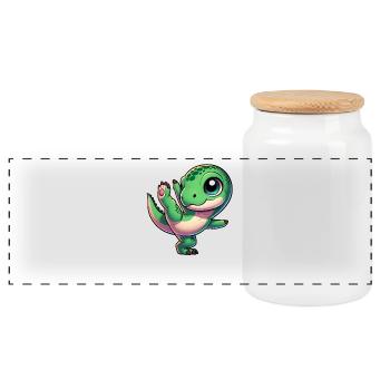 T-Rex dansant sur une jambe Dinosaure en équilibre - Boîte à biscuits avec couvercle en bois - blanc - Devant