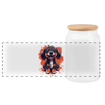 Teckel chiot chien drôle chiens - Boîte à biscuits avec couvercle en bois - blanc - Devant