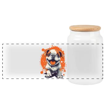 English Bulldog Puppy Funny Dog Dogs - Panoramic Cookie Jar with Wooden Lid - white - Front