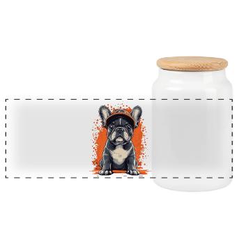 French Bulldog Puppy Frenchie Dog Dog - Panoramic Cookie Jar with Wooden Lid - white - Front