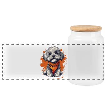 Havanese puppy funny dog dogs - Panoramic Cookie Jar with Wooden Lid - white - Front