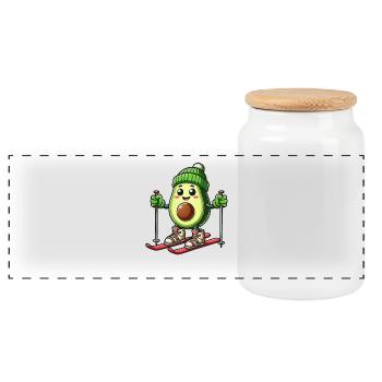 Avocado Winter Sports Holidays - Panoramic Cookie Jar with Wooden Lid - white - Front