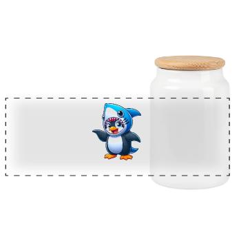 Lustiger Pinguin Hai Karneval Cartoon - Panorama Keksdose mit Holzdeckel - Weiß - Vorne