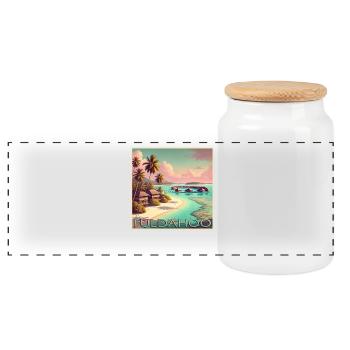 Fuldahoo Malediven Überwasser-Bungalows Retro - Panorama Keksdose mit Holzdeckel - Weiß - Vorne