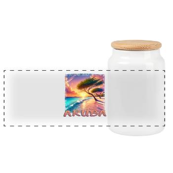 Aruba Eagle Beach Sonnenuntergang Palmen Grunge - Panorama Keksdose mit Holzdeckel - Weiß - Vorne