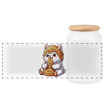 Funny Llama Spaghetti Italian Clumsy - Panoramic Cookie Jar with Wooden Lid - white - Front