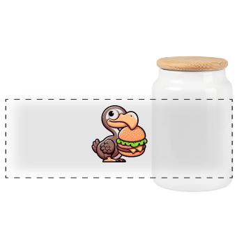 Whimsical Dodo Burger Chibi Hamburger - Panoramic Cookie Jar with Wooden Lid - white - Front