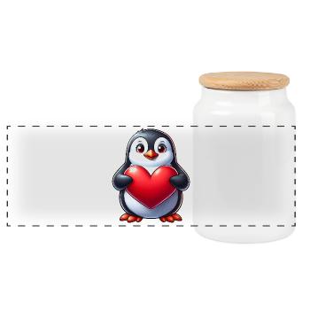 Pingouin amoureux Coeur Saint-Valentin - Boîte à biscuits avec couvercle en bois - blanc - Devant