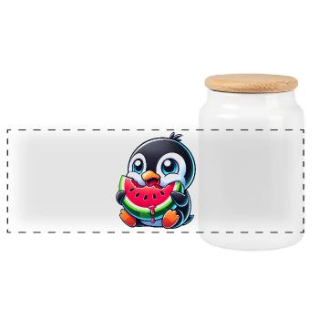 Süßer Pinguin Cartoon Wassermelone Sommer - Panorama Keksdose mit Holzdeckel - Weiß - Vorne