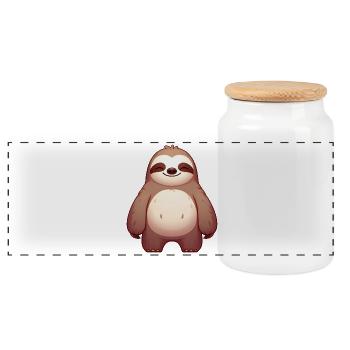 Cute Sloth Cartoon Relaxed Happy - Panoramic Cookie Jar with Wooden Lid - white - Front