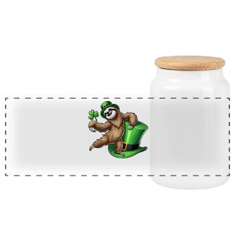 St. Patrick's Day Penguin with Shamrock and - Panoramic Cookie Jar with Wooden Lid - white - Front