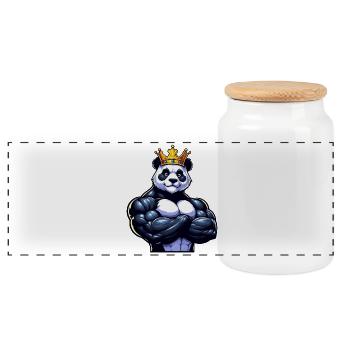 Muscular Panda King Fitness Training - Panoramic Cookie Jar with Wooden Lid - white - Front