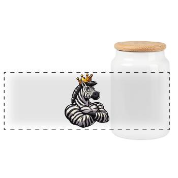 Muscular Zebra Workout Fitness King - Panoramic Cookie Jar with Wooden Lid - white - Front