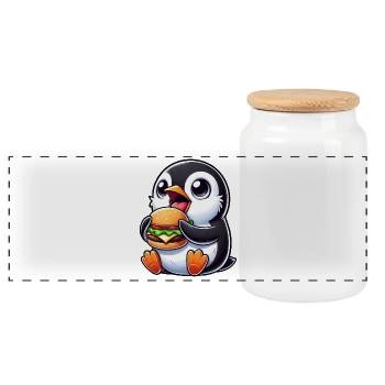 Süßer Pinguin Hamburger Cartoon Fast Food - Panorama Keksdose mit Holzdeckel - Weiß - Vorne