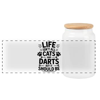 Darts Saying Cats Darts Funny Darts Gift - Panoramic Cookie Jar with Wooden Lid - white - Front