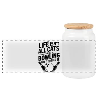 Bowling Spruch Katzen Lustiges Bowling Geschenk - Panorama Keksdose mit Holzdeckel - Weiß - Vorne