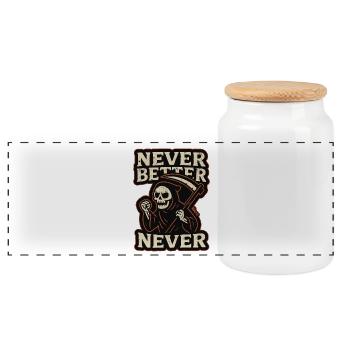 The Grim Reaper was, never better, never - Panoramic Cookie Jar with Wooden Lid - white - Front