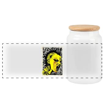 Wild punk woman with mohawk and anger on postage stamp - Panoramic Cookie Jar with Wooden Lid - white - Front
