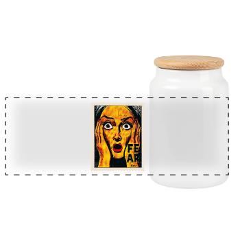 Pop art femme avec cri sur timbre-poste - Boîte à biscuits avec couvercle en bois - blanc - Devant