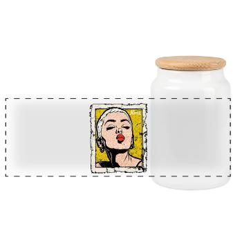 Buzzcut Punk Girl avec une bouche qui s’embrasse dans le style Pop Art - Boîte à biscuits avec couvercle en bois - blanc - Devant
