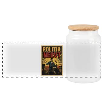 Satire Politiker Rede zum Thema Politik nervt - Panorama Keksdose mit Holzdeckel - Weiß - Vorne