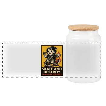 Skate and Destroy Skateboarder Baby on Skateboard - Panoramic Cookie Jar with Wooden Lid - white - Front