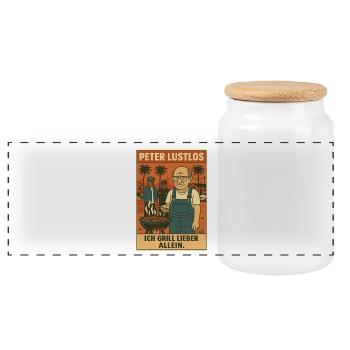 Peter Listless & Grilling: I prefer to grill alone - Panoramic Cookie Jar with Wooden Lid - white - Front