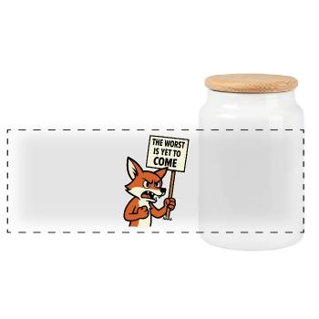 Angry fox protests and warns - Panoramic Cookie Jar with Wooden Lid - white - Front