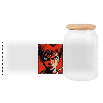 Garçon en colère dans le style de dessin animé rouge - Boîte à biscuits avec couvercle en bois - blanc - Devant