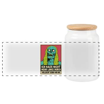 Zombie mit Spruch: „Ich halte nicht durch“ - Panorama Keksdose mit Holzdeckel - Weiß - Vorne