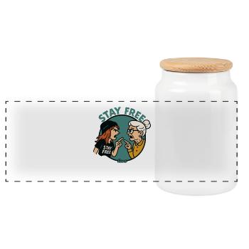 Stay Free: Generations in dispute - Panoramic Cookie Jar with Wooden Lid - white - Front