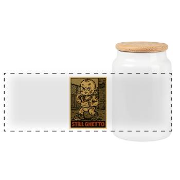 Still Ghetto – Baby with Fist and Gold Chain - Panoramic Cookie Jar with Wooden Lid - white - Front