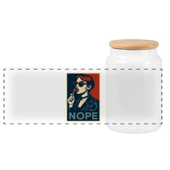 Retro Pop Art Girl – NOPE Statement Poster - Panoramic Cookie Jar with Wooden Lid - white - Front