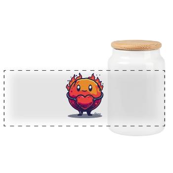 Boule de feu avec coeur - Motif de dessin animé mignon - Boîte à biscuits avec couvercle en bois - blanc - Devant