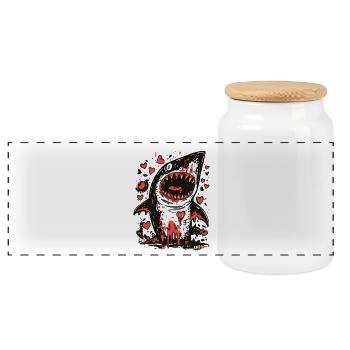 Lovesick shark with palpitations - Panoramic Cookie Jar with Wooden Lid - white - Front