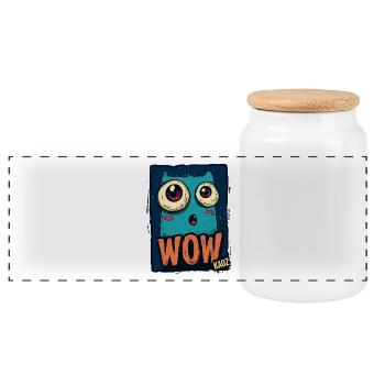 WOW, Monstre de bande dessinée submergé avec effet - Boîte à biscuits avec couvercle en bois - blanc - Devant