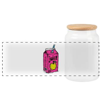 Knalliger Apfelsaft – Eine Packung Pop Art Saft - Panorama Keksdose mit Holzdeckel - Weiß - Vorne