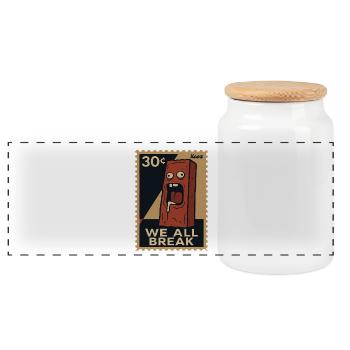 Emo Brick – Stamp of Overwhelm - Panoramic Cookie Jar with Wooden Lid - white - Front