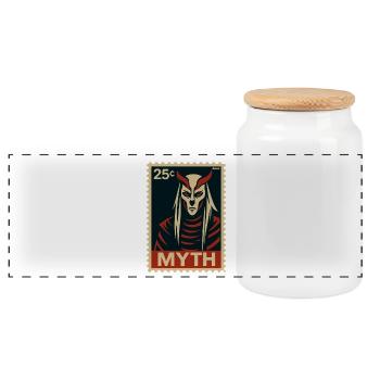 MYTHOS – Dämonische Legende als Briefmarke - Panorama Keksdose mit Holzdeckel - Weiß - Vorne