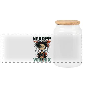 NE KOPP VOLL NIX – De travers et toujours là - Boîte à biscuits avec couvercle en bois - blanc - Devant