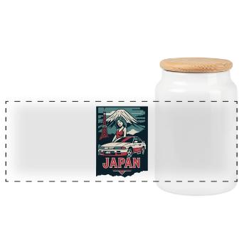 JAPON JDM – Affiche de voiture rétro avec Fuji et style - Boîte à biscuits avec couvercle en bois - blanc - Devant