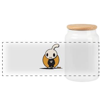 Cooler Hase mit Totenkopf Pulli Cartoon - Panorama Keksdose mit Holzdeckel - Weiß - Vorne