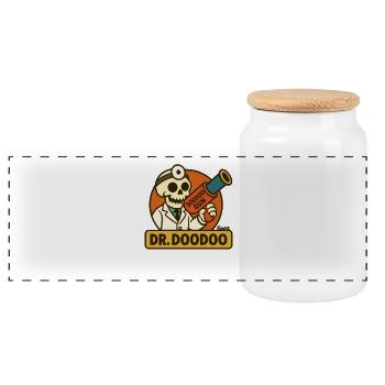 Funny skeleton doctor with doodoo cannon - Panoramic Cookie Jar with Wooden Lid - white - Front