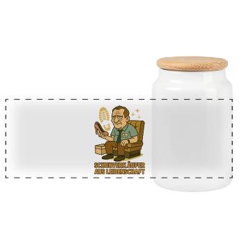 Shoe salesman cartoon motif with Al on sofa - Panoramic Cookie Jar with Wooden Lid - white - Front