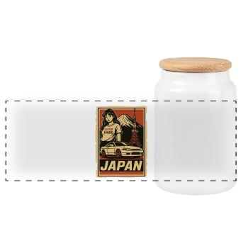 JDM Japon design rétro avec voiture et fille - Boîte à biscuits avec couvercle en bois - blanc - Devant