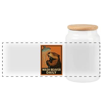Biber unter Dusche mit lustigem Spruch - Panorama Keksdose mit Holzdeckel - Weiß - Vorne