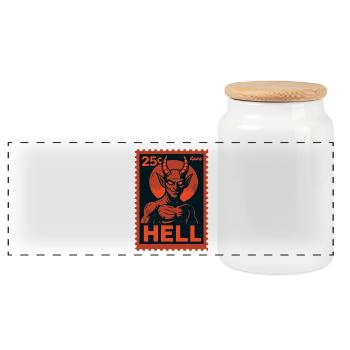 Timbre-poste du diable Hell motif look rétro - Boîte à biscuits avec couvercle en bois - blanc - Devant
