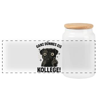 Lustiger Hund mit frechem Spruch - Panorama Keksdose mit Holzdeckel - Weiß - Vorne