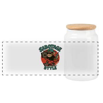 Cool Monkey with Skateboard and Spray Can Style - Panoramic Cookie Jar with Wooden Lid - white - Front