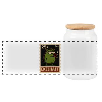 Grünes Schwein mit Blick Briefmarken Stil Ekelhaft - Panorama Keksdose mit Holzdeckel - Weiß - Vorne